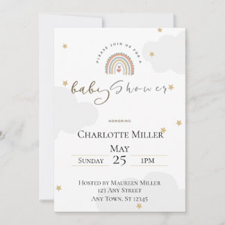 5x7 Boho Rainbow Baby Shower Invitation