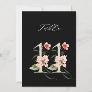 5x7 Botanical Floral Number 11, Black Table Number
