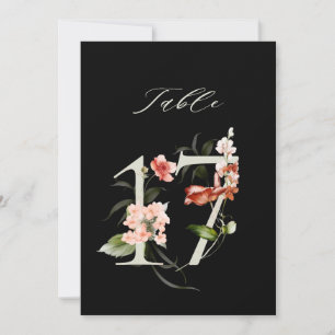 5x7 Botanical Floral Number 17, Black Table Number