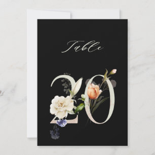 5x7 Botanical Floral Number 20, Black Table Number