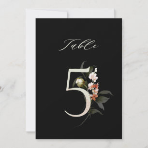 5x7 Botanical Floral Number 5, Black Table Number