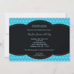 5x7 Boy Blue Polkadot Poke Birthday Invitation