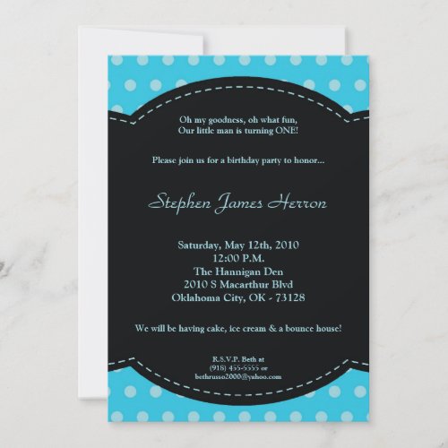 5x7 Boy Blue Polkadot Poke Birthday Invitation