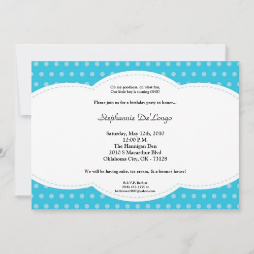 5x7 Boy Blue Polkadot Poke Birthday Invitation