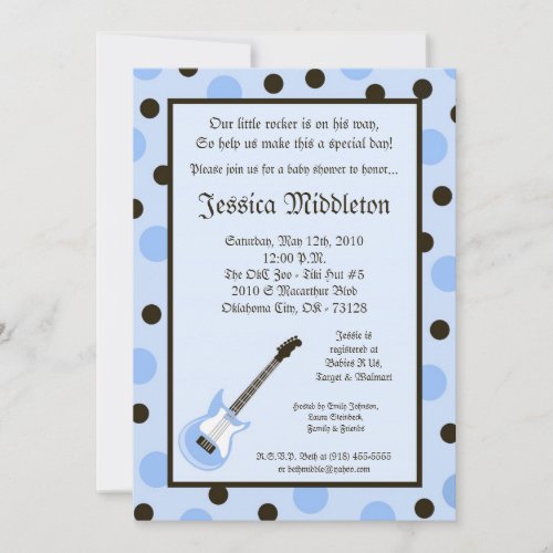 5x7 Boy Blue Rocker Guitar Baby Shower Invitation