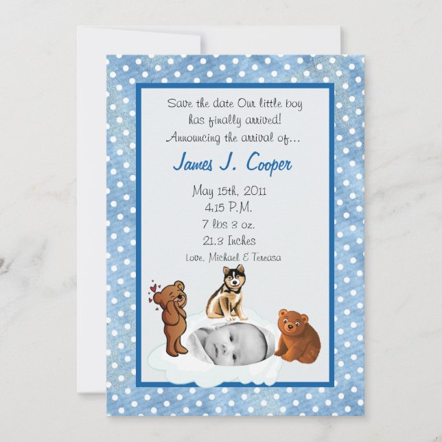 5x7 Boy Circle PHOTO on Cloud Birth Announcement (Front)