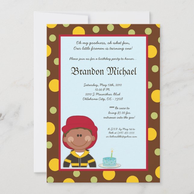 5x7 Boy Firemen Birthday Party Invitation (Front)