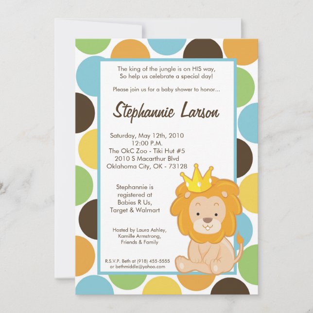 5x7 Boy King of the Jungle Baby Shower Invitation (Front)