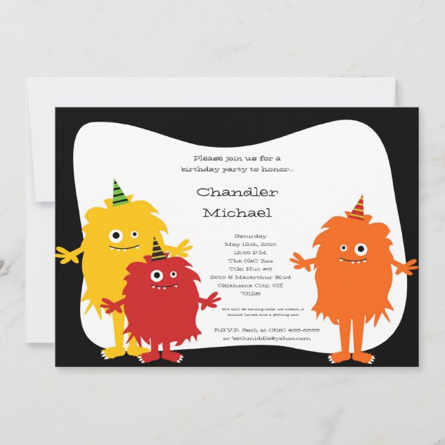 5x7 Boy Little Monsters Birthday Party Invitation (Front)