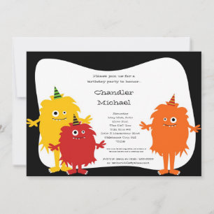 5x7 Boy Little Monsters Birthday Party Invitation