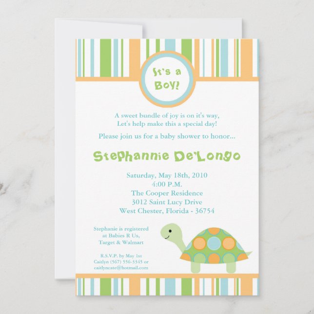 5x7 Boy Ocean Sea Turtle Baby Shower Invitation (Front)