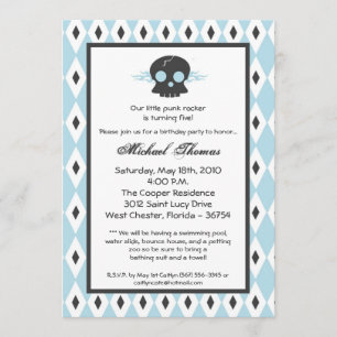 5x7 Boy Punk Skull EMO Birthday Party Invitation