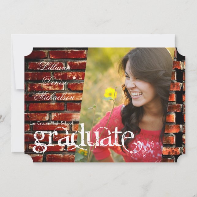 5x7 Brick Wall Grunge Building Senior Announcement (Front)