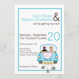 5x7 Bride Groom Car Cans Wedding Invitation
