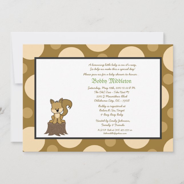 5x7 Brown & Brown Squirell  Baby Shower Invitation (Front)