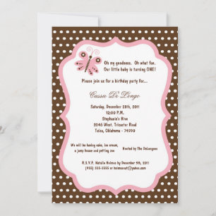 5x7 Brown Butterfly Birthday Party Invite