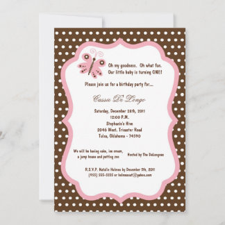 5x7 Brown Butterfly Birthday Party Invite