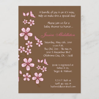 5x7 Brown Cherry Blossom Baby Shower Invitation
