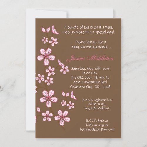 5x7 Brown Cherry Blossom Baby Shower Invitation