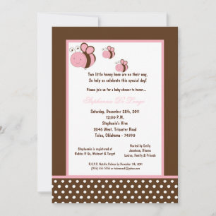5x7 Brown Honey Bee Baby Shower Invitation