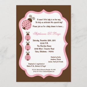 5x7 Brown Lady Bug Baby Shower Invitation