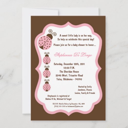 5x7 Brown Lady Bug Baby Shower Invitation