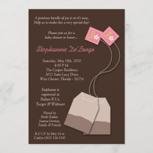 5x7 Brown Tea Bag Tea Party Baby Shower Invitation