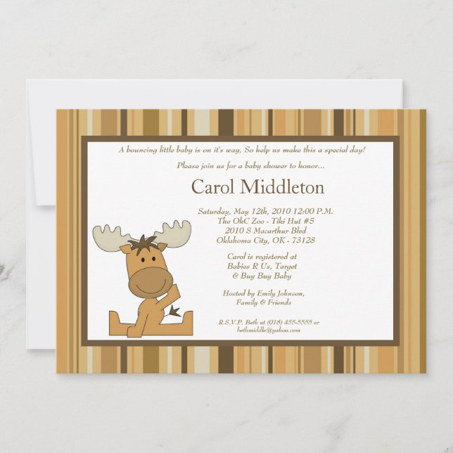 5x7 Brown Woodland Moose Baby Shower Invitation (Front)
