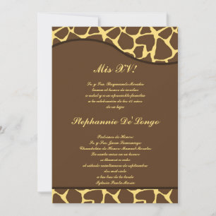 5x7 Brown Yellow Giraffe Quinceanera Party Invite