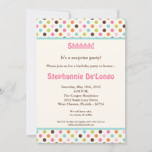 5x7 Bubblegum Polka Dot Pok Birthday Invitation