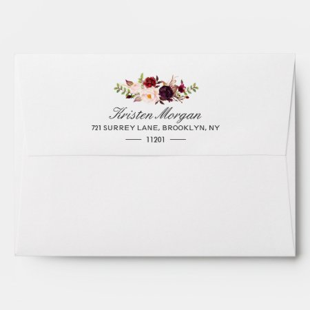 5x7 - Burgundy Blush Chic Floral & Return Address Envelope