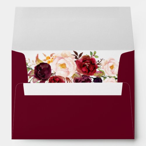 5x7 _ Burgundy Marsala Red Floral  Return Address Envelope