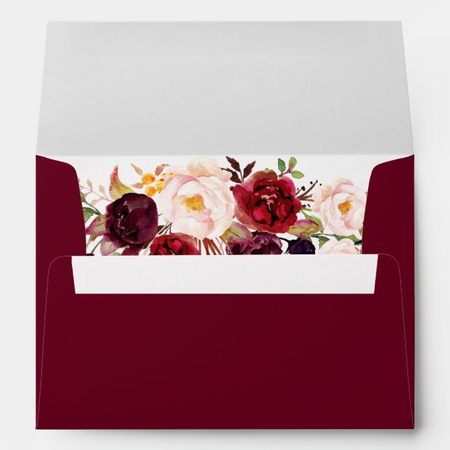 5x7 - Burgundy Marsala Red Floral & Return Address Envelope (Back (Bottom))