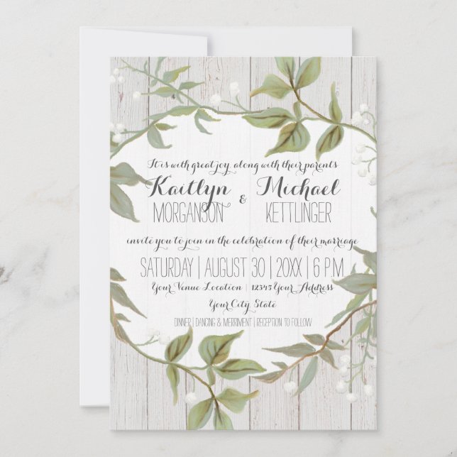 5x7 Card Laurel Leaf Leaves w Babys Breath Wreath (Front)