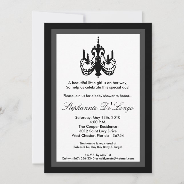 5x7 Chandelier Black White Baby Shower Invitation (Front)
