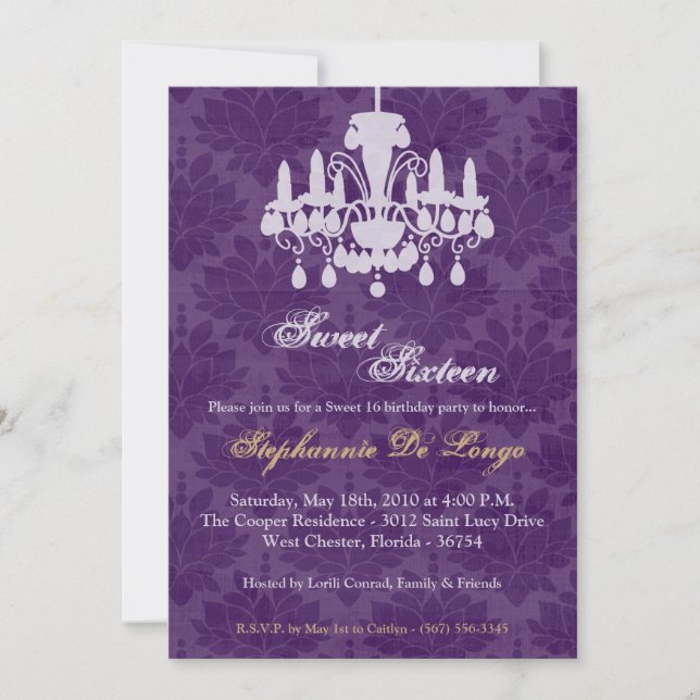 5x7 Chandelier Glitz Sweet 16 Birthday Invitation (Front)