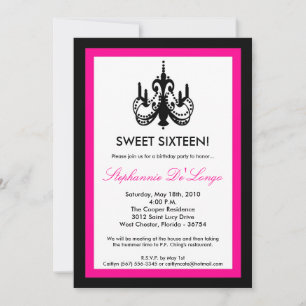 5x7 Chandelier Hot Pink 16 Birthday Invitation