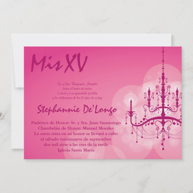 5x7 Chandelier Quinceanera Birthday Invitation (Front)