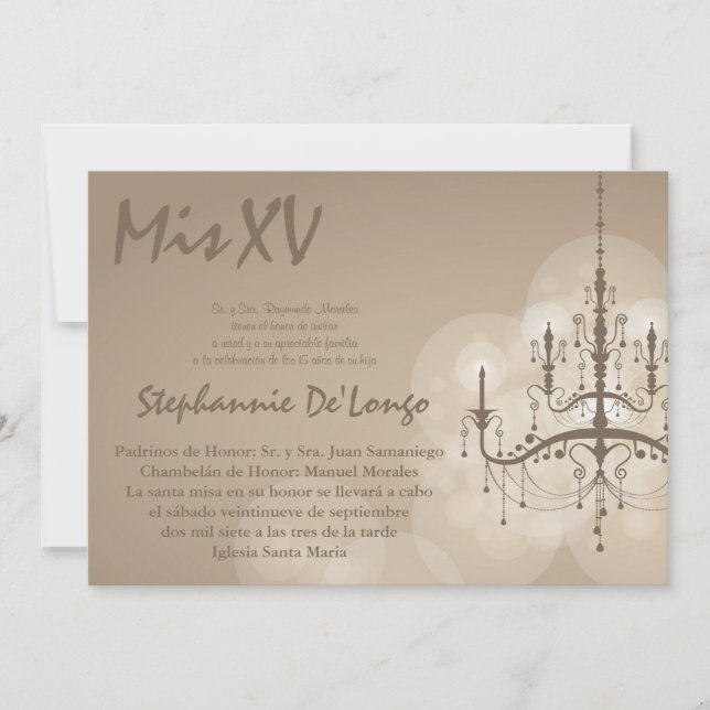 5x7 Chandelier Quinceanera Birthday Invitation (Front)