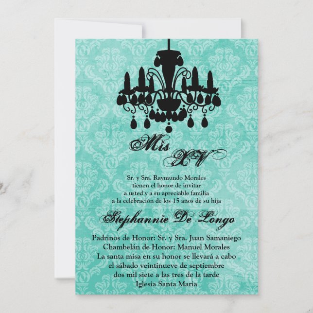 5x7 Chandelier Quinceanera Birthday Invitation (Front)