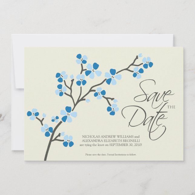 5X7 Cherry Blossom Designer Save the Date 2 blue (Front)
