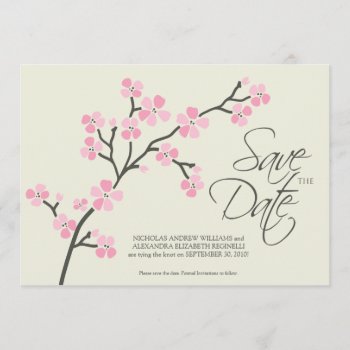 5x7 Cherry Blossom Designer Save The Date 2 Pink by TheWeddingShoppe at Zazzle