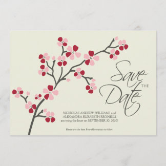 5X7 Cherry Blossom Designer Save the Date 2 red
