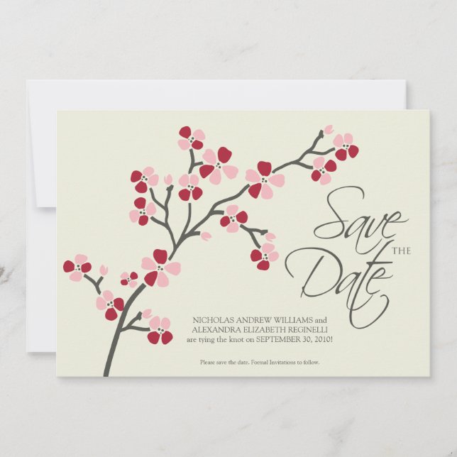 5X7 Cherry Blossom Designer Save the Date 2 red (Front)