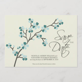 5X7 Cherry Blossom Designer Save the Date 2 teal