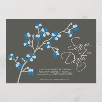 5x7 Cherry Blossom Designer Save The Date :: Blue by TheWeddingShoppe at Zazzle
