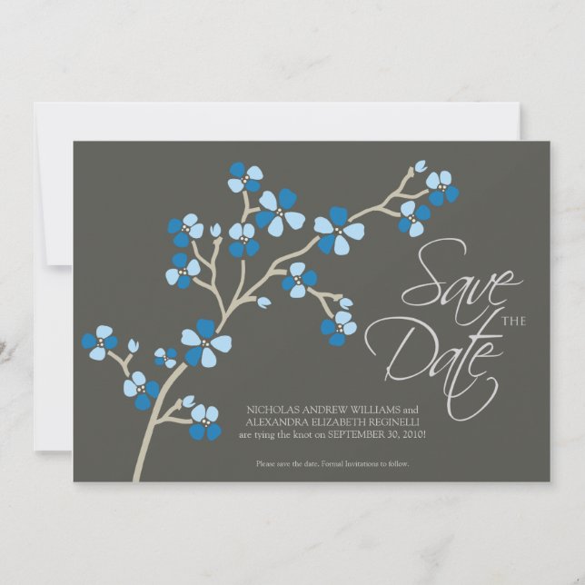 5X7 Cherry Blossom Designer Save the Date :: blue (Front)