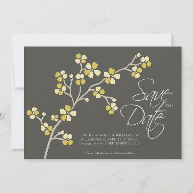 5X7 Cherry Blossom Designer Save the Date : citrus (Front)