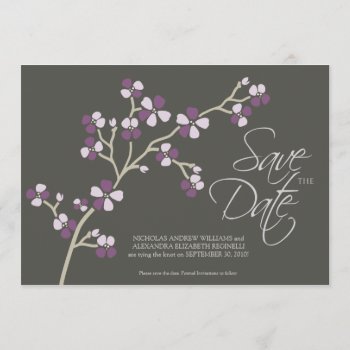 5x7 Cherry Blossom Designer Save The Date :: Plum by TheWeddingShoppe at Zazzle