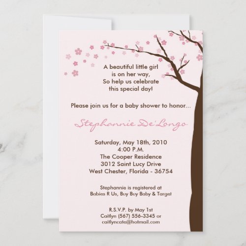 5x7 Cherry Blossom Tree Baby Shower Invitation